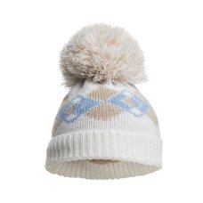 H690-B: Blue Argyle Hat w/Pom Pom (0-12M)